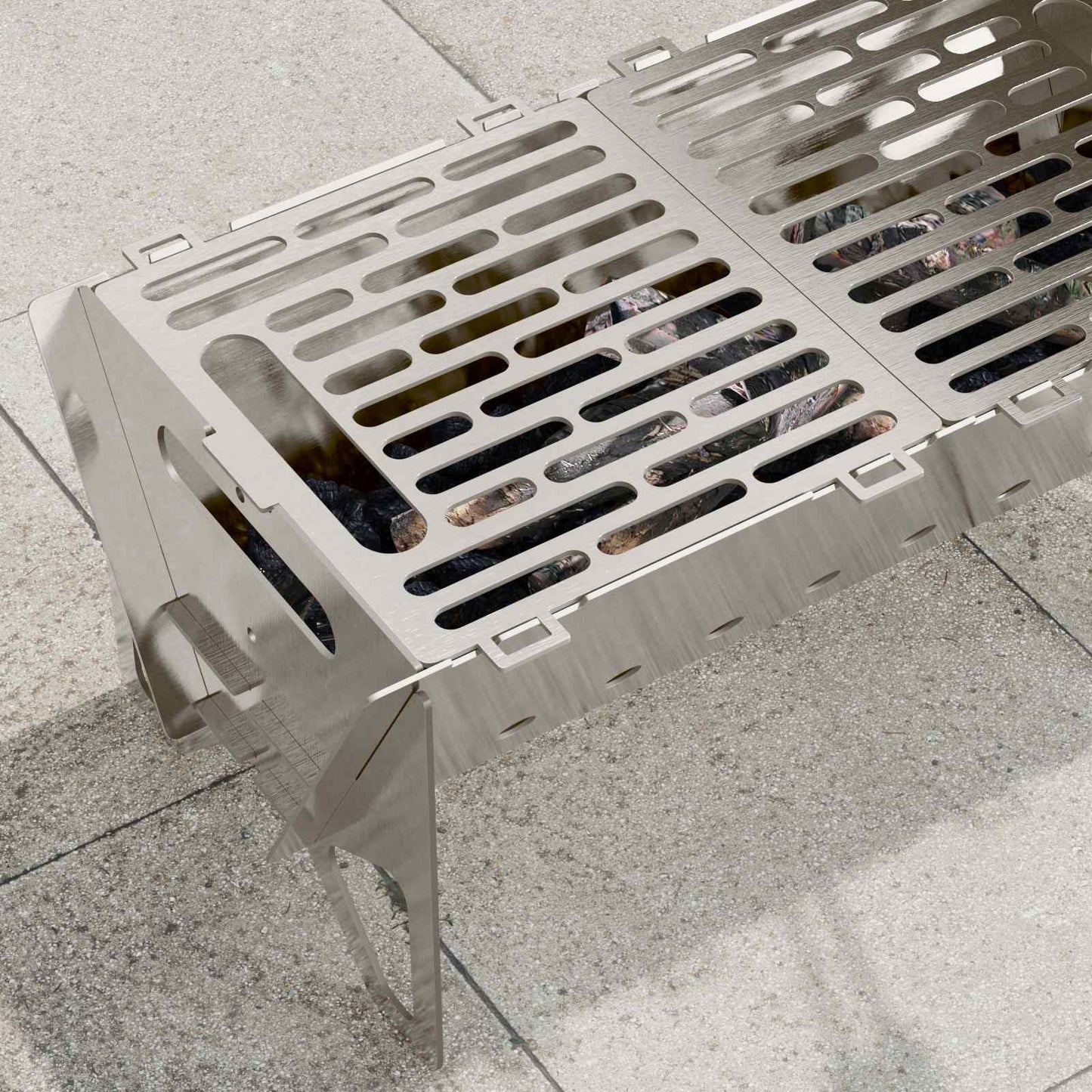 Camping Fire Pit 42 x 22 x 18 cm Stainless Steel Silver