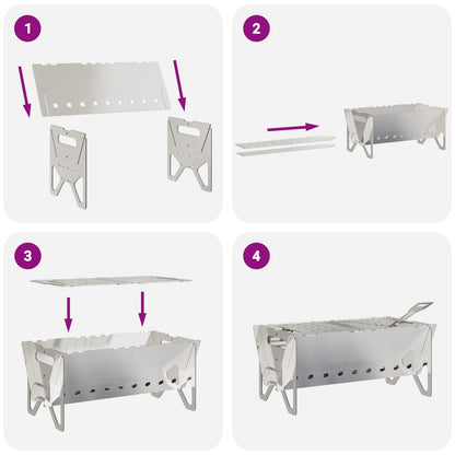 Camping Fire Pit 42 x 22 x 18 cm Stainless Steel Silver