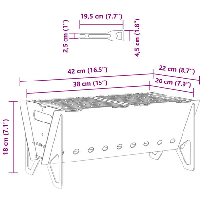 Camping Fire Pit 42 x 22 x 18 cm Stainless Steel Silver