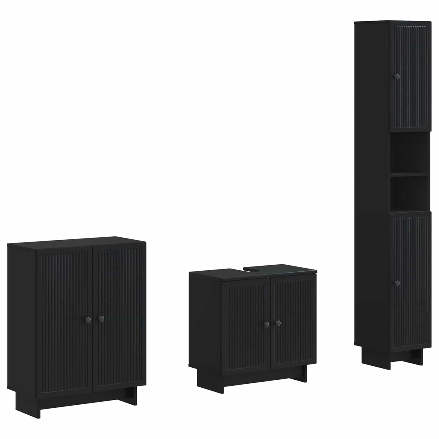 3 Piece Bathroom Cabinet Set EDE Black Engineered Wood