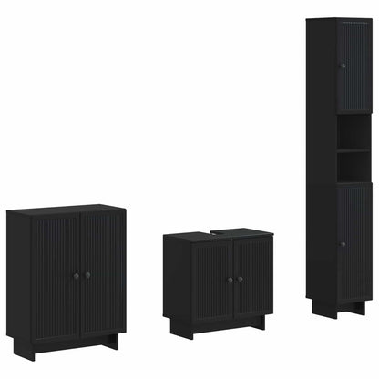 3 Piece Bathroom Cabinet Set EDE Black Engineered Wood