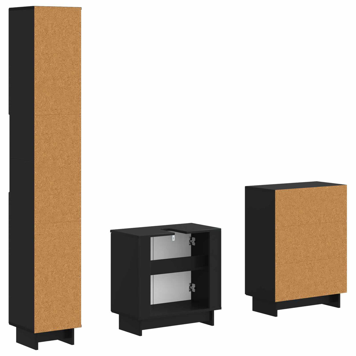 3 Piece Bathroom Cabinet Set EDE Black Engineered Wood
