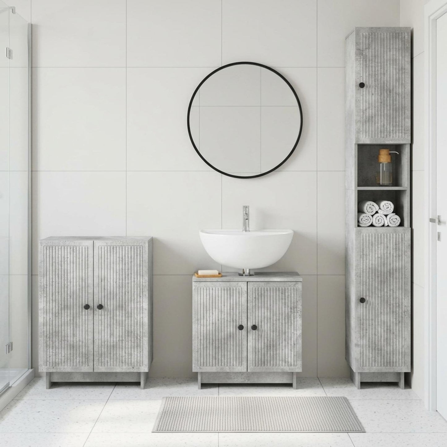 3 Piece Bathroom Cabinet Set EDE Concrete Grey Engineered Wood