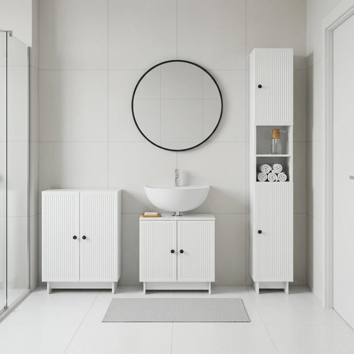 3 Piece Bathroom Cabinet Set EDE High Gloss White