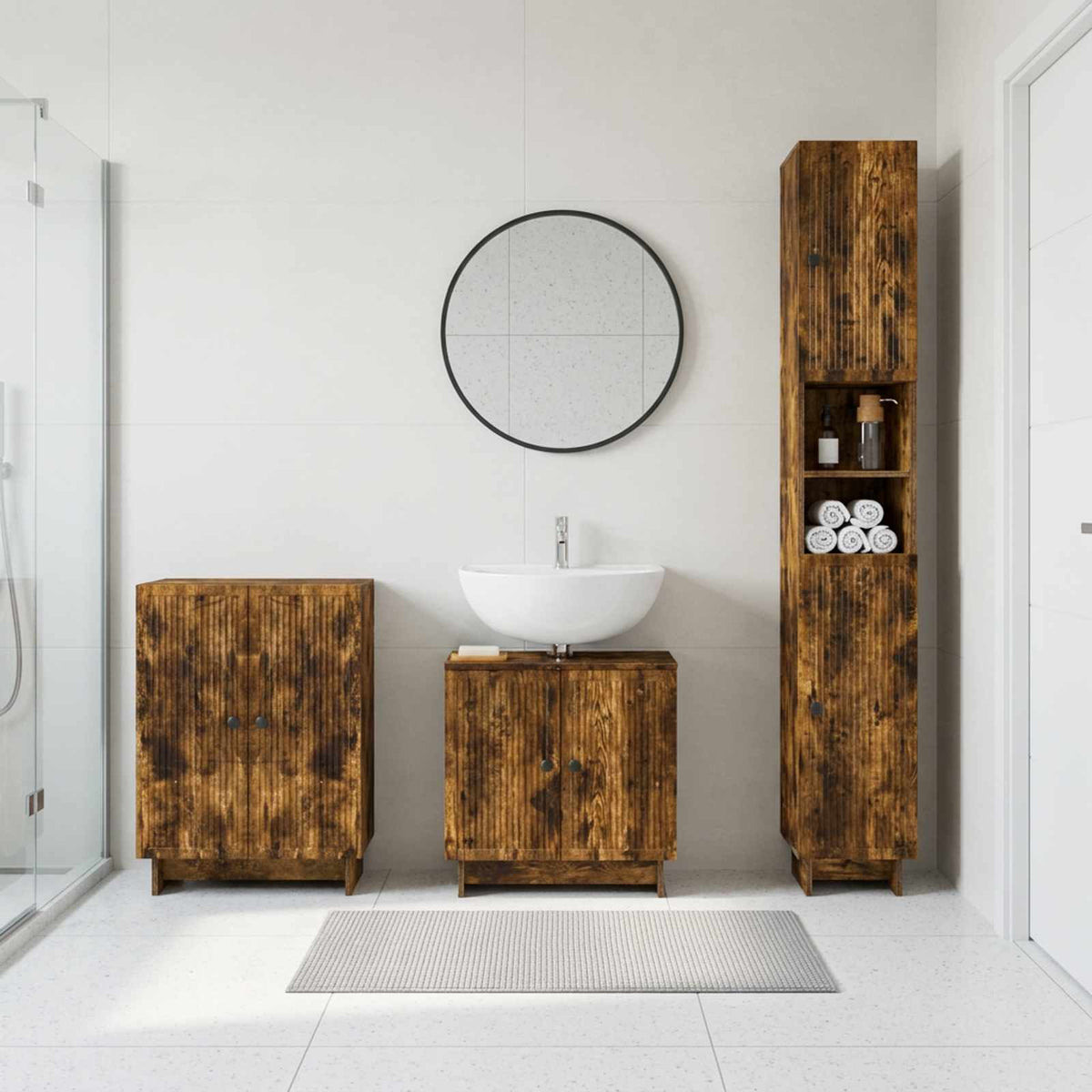 3 Piece Bathroom Cabinet Set EDE Smoked Oak Engineered Wood