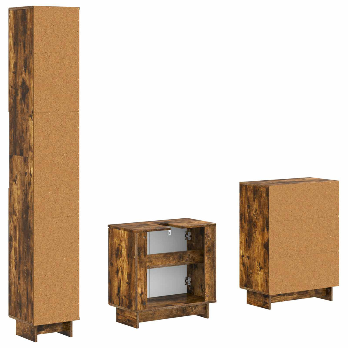 3 Piece Bathroom Cabinet Set EDE Smoked Oak Engineered Wood