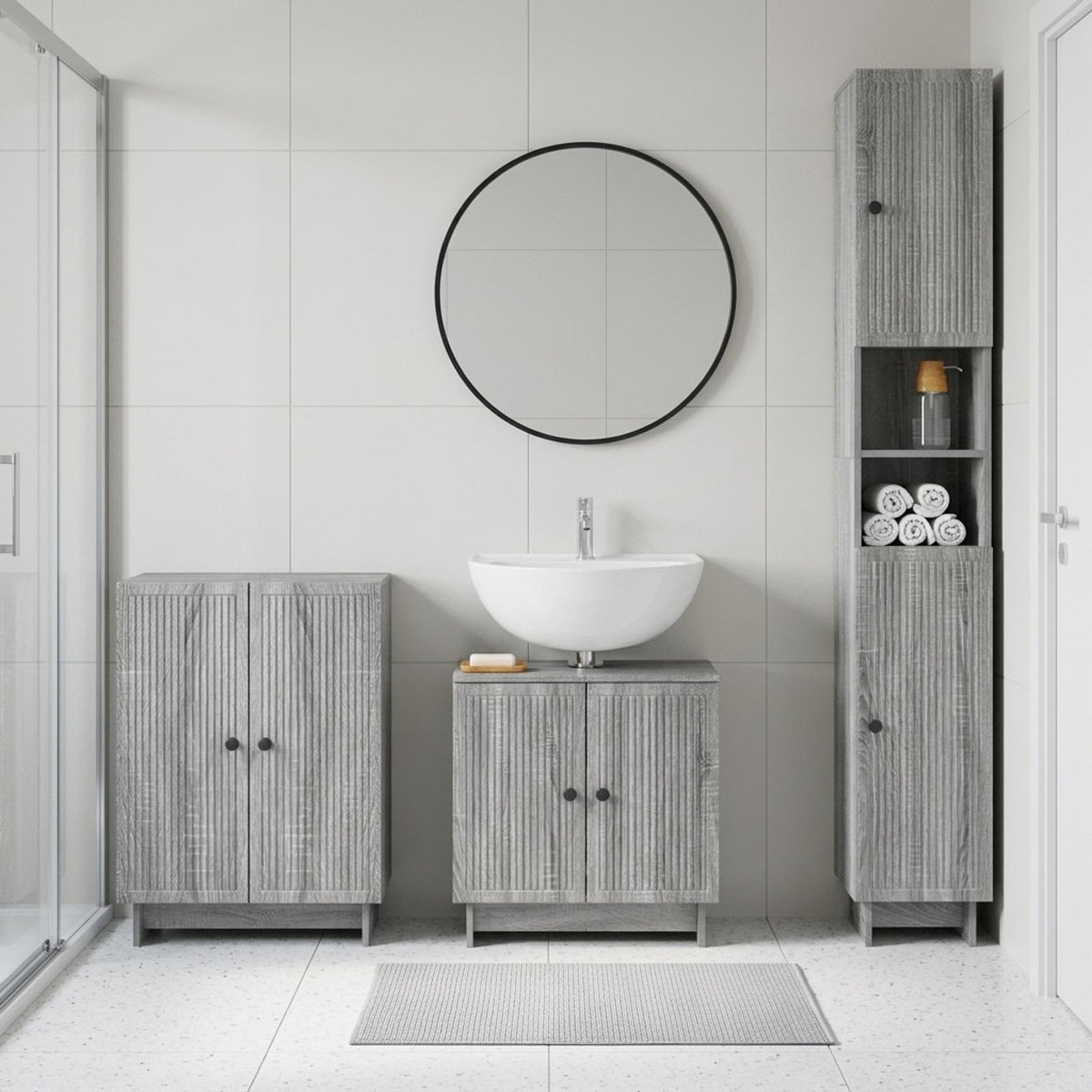 3 Piece Bathroom Cabinet Set EDE Grey Sonoma Engineered Wood