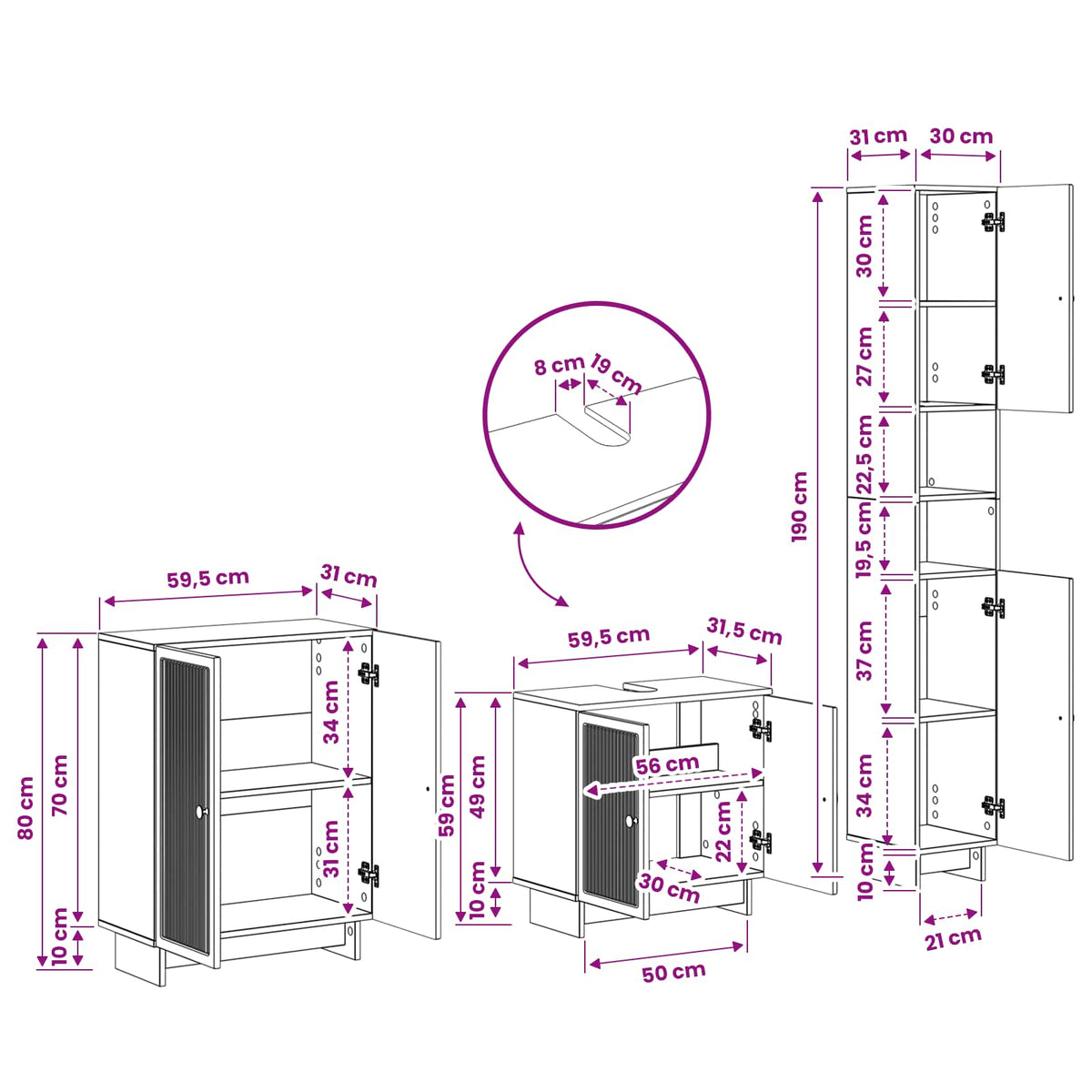 3 Piece Bathroom Cabinet Set EDE Grey Sonoma Engineered Wood