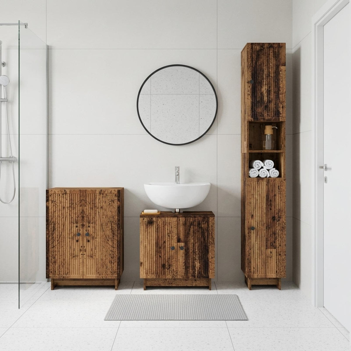 3 Piece Bathroom Cabinet Set EDE Old Wood Engineered Wood