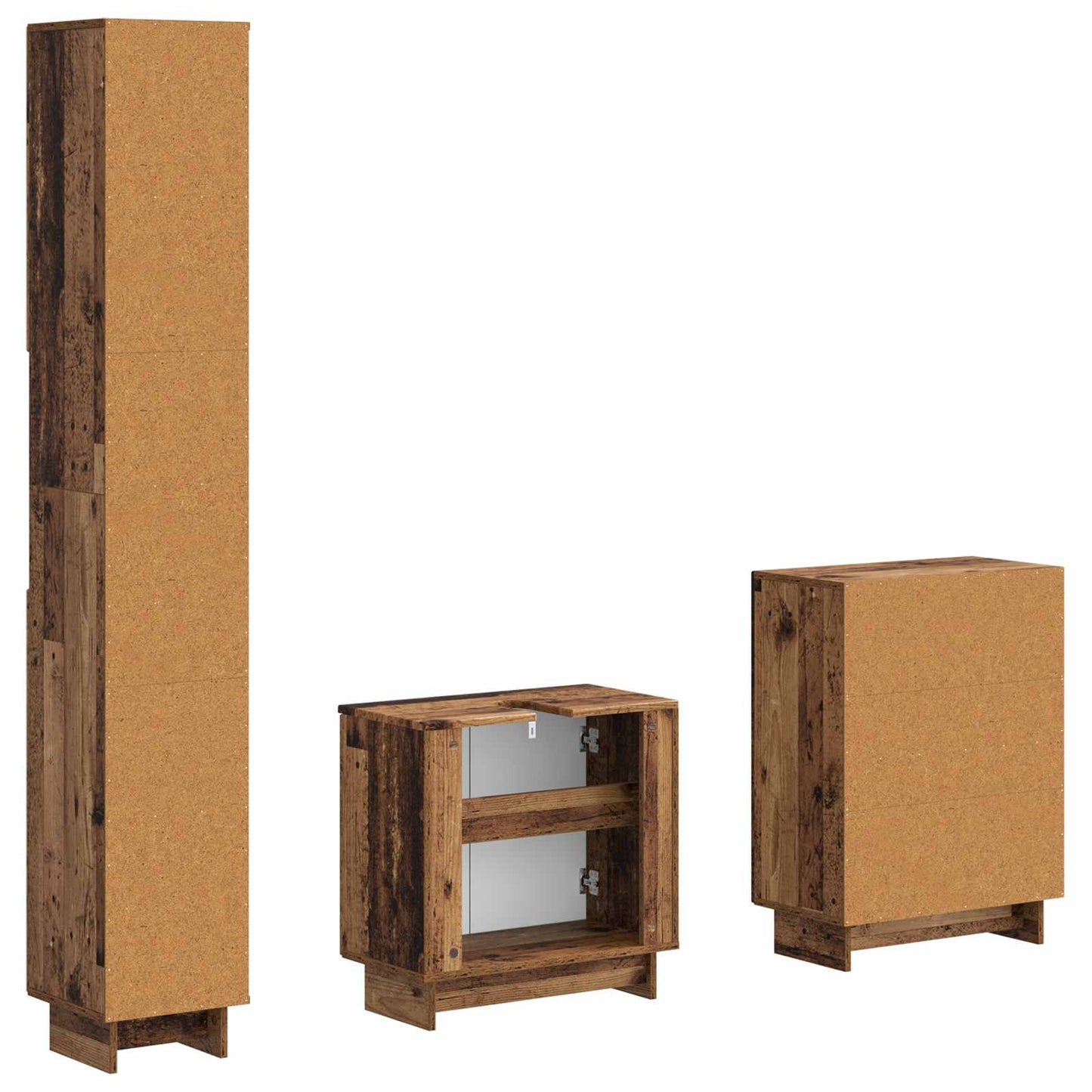 3 Piece Bathroom Cabinet Set EDE Old Wood Engineered Wood