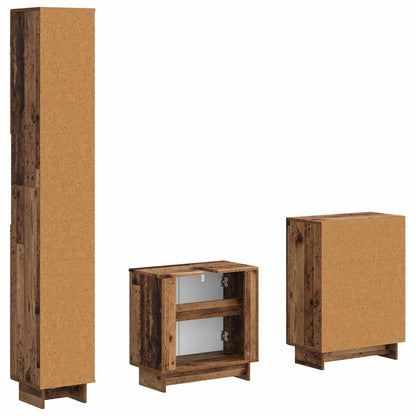 3 Piece Bathroom Cabinet Set EDE Old Wood Engineered Wood
