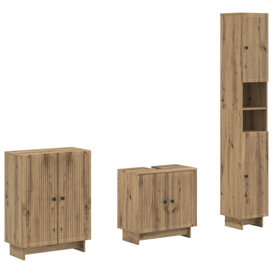 3 Piece Bathroom Cabinet Set EDE Artisan Oak Engineered Wood