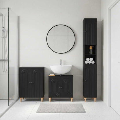 3 Piece Bathroom Cabinet Set ALKMAAR Black Engineered Wood