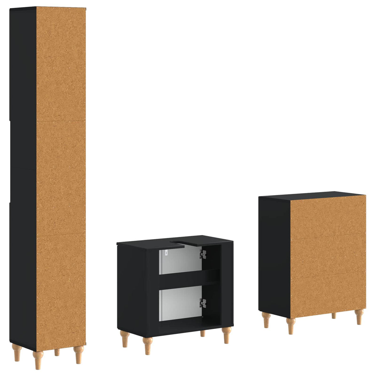 3 Piece Bathroom Cabinet Set ALKMAAR Black Engineered Wood