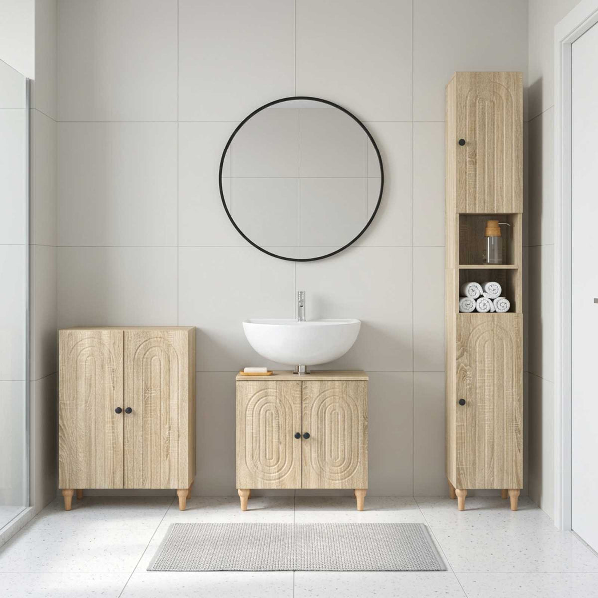 3 Piece Bathroom Cabinet Set ALKMAAR Sonoma Oak Engineered Wood