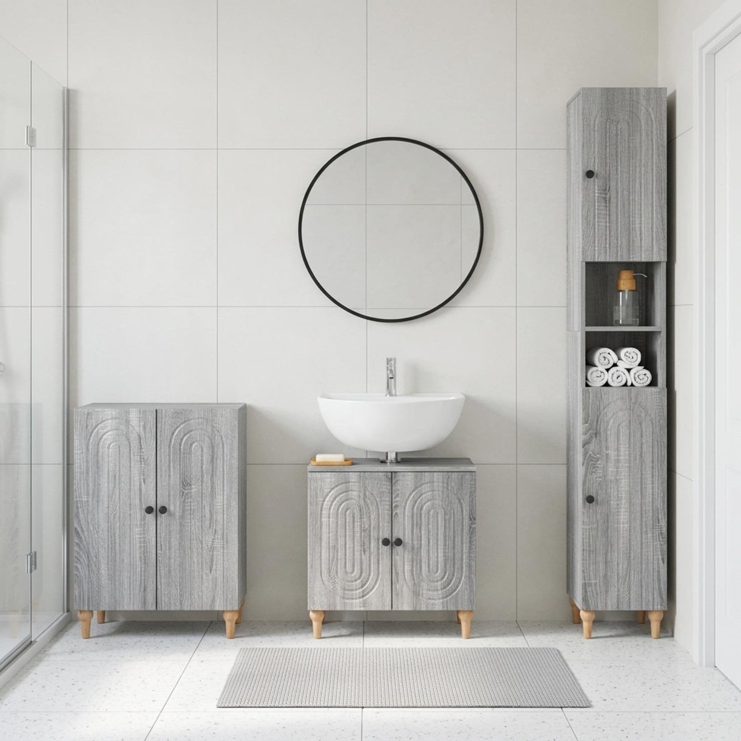 3 Piece Bathroom Cabinet Set ALKMAAR Grey Sonoma