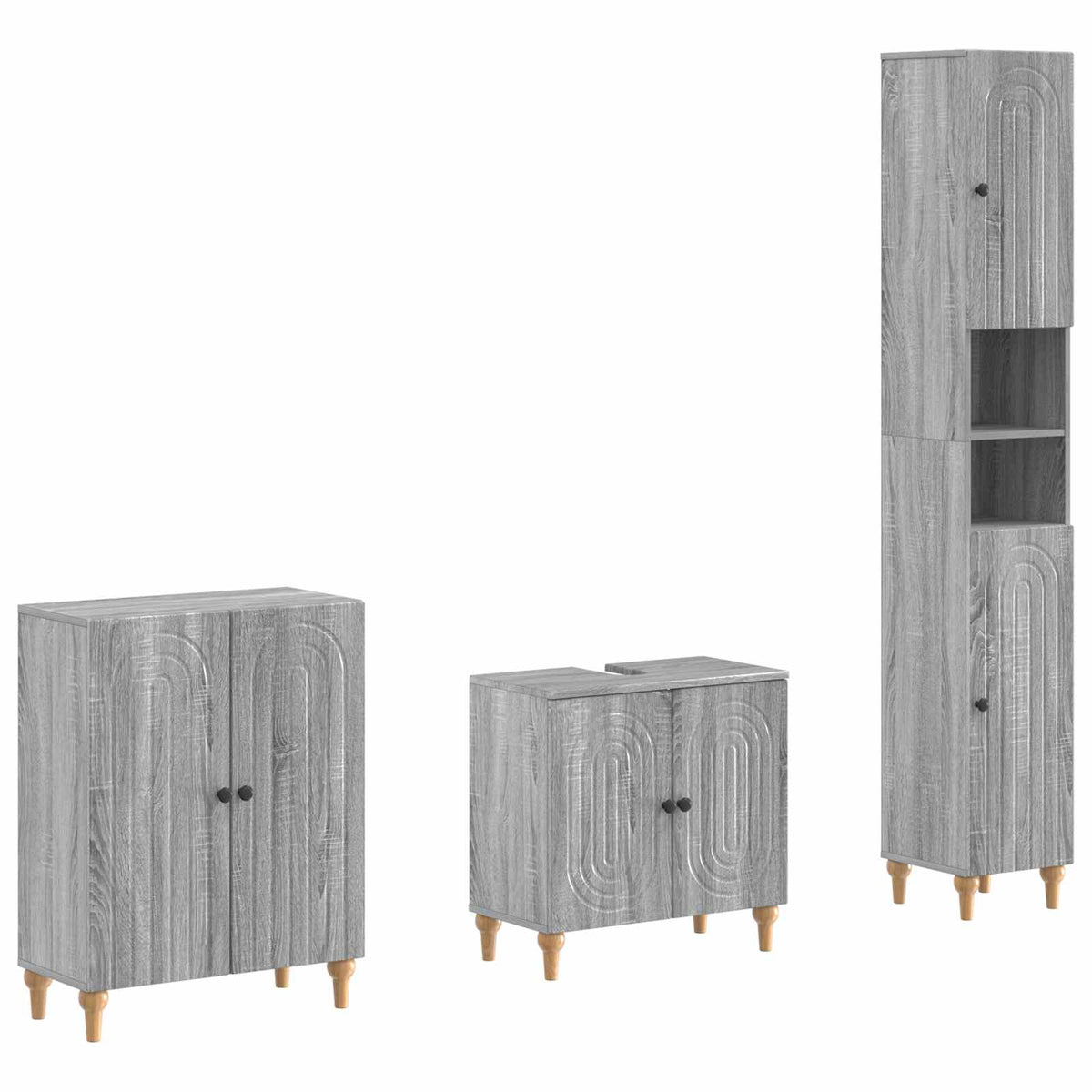 3 Piece Bathroom Cabinet Set ALKMAAR Grey Sonoma