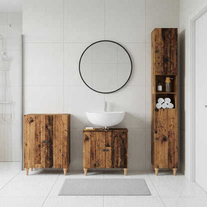 3 Piece Bathroom Cabinet Set ALKMAAR Old Wood Engineered Wood