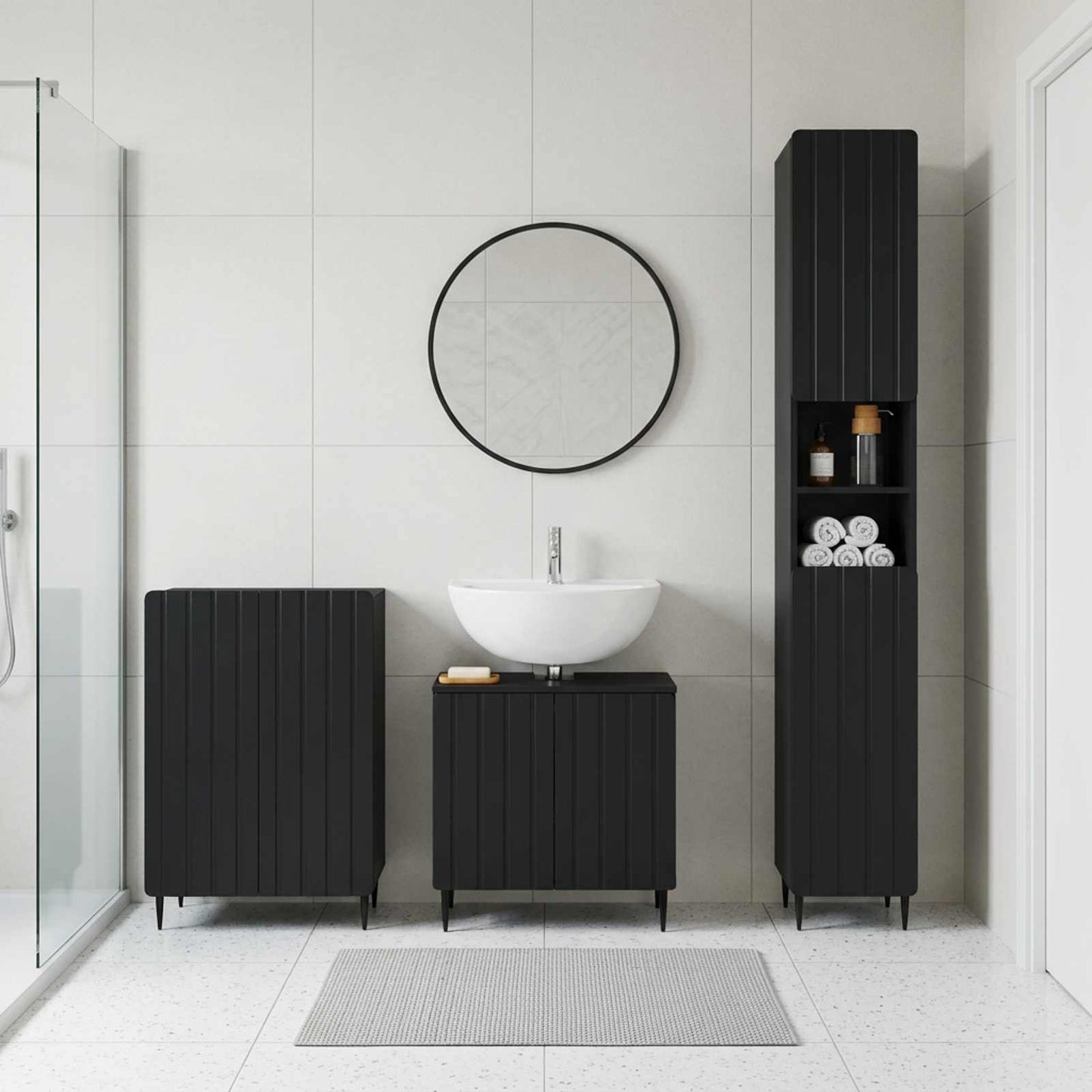 3 Piece Bathroom Cabinet Set ZWOLLE Black Engineered Wood
