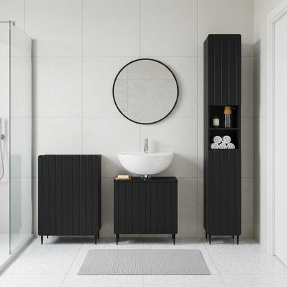 3 Piece Bathroom Cabinet Set ZWOLLE Black Engineered Wood