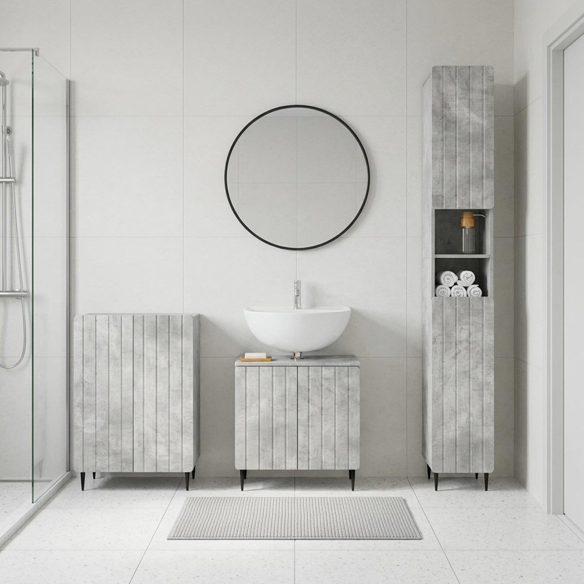 3 Piece Bathroom Cabinet Set ZWOLLE Concrete Grey