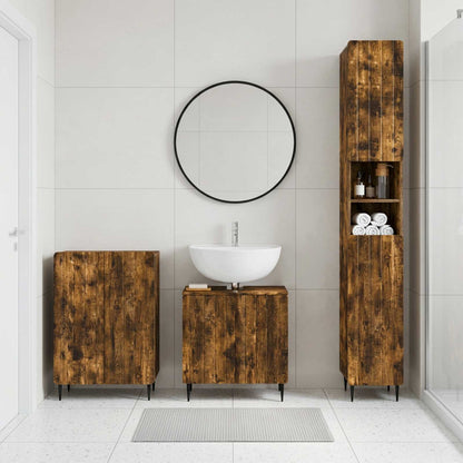 3 Piece Bathroom Cabinet Set ZWOLLE Smoked Oak Engineered Wood