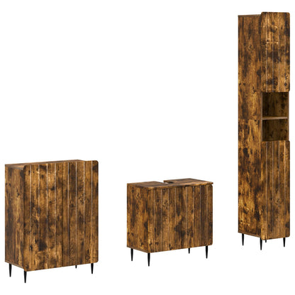3 Piece Bathroom Cabinet Set ZWOLLE Smoked Oak Engineered Wood
