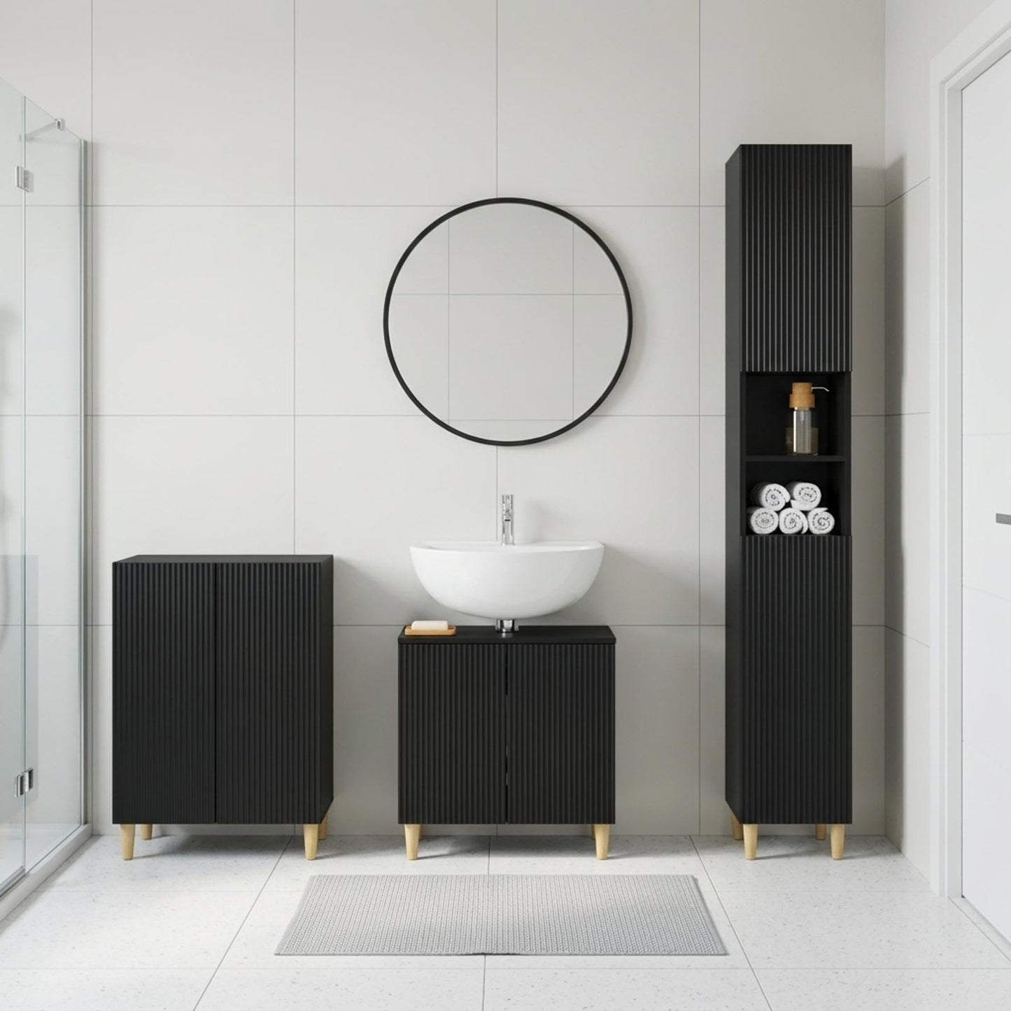 3 Piece Bathroom Cabinet Set ARNHEM Black Engineered Wood