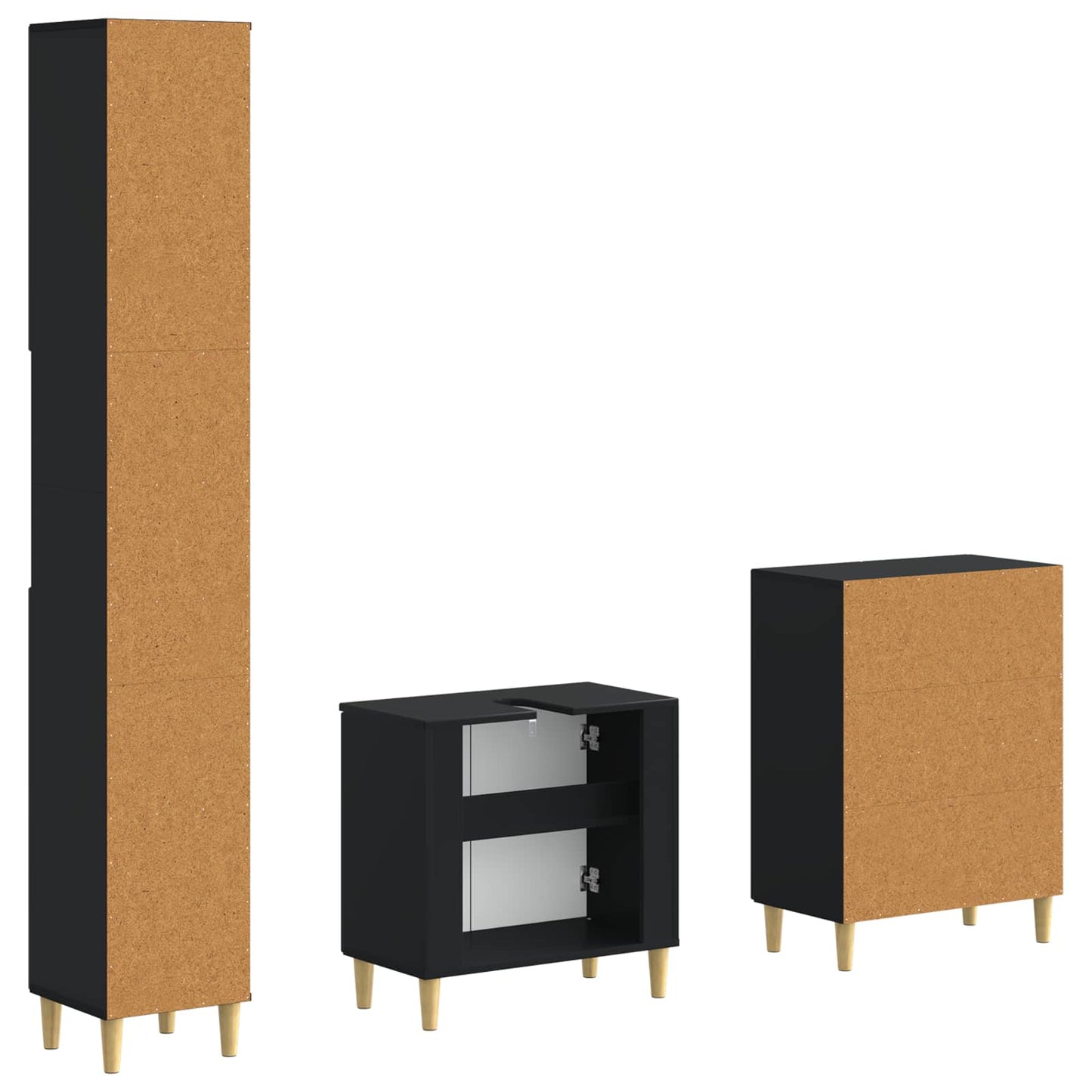 3 Piece Bathroom Cabinet Set ARNHEM Black Engineered Wood