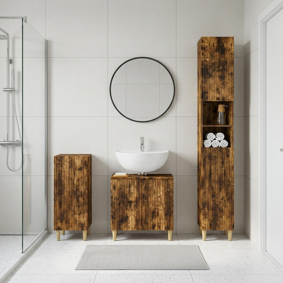 3 Piece Bathroom Cabinet Set ARNHEM Smoked Oak Engineered Wood