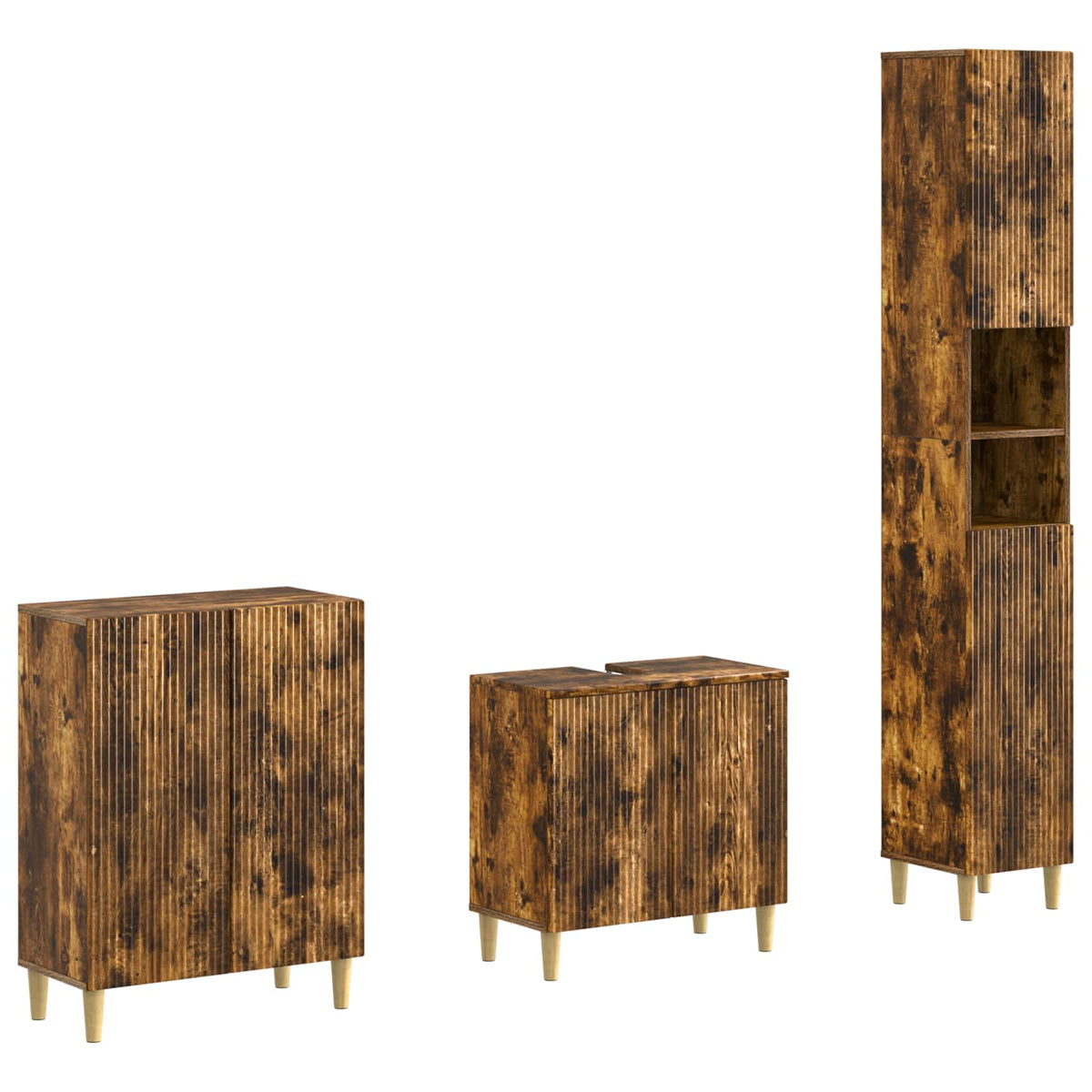 3 Piece Bathroom Cabinet Set ARNHEM Smoked Oak Engineered Wood