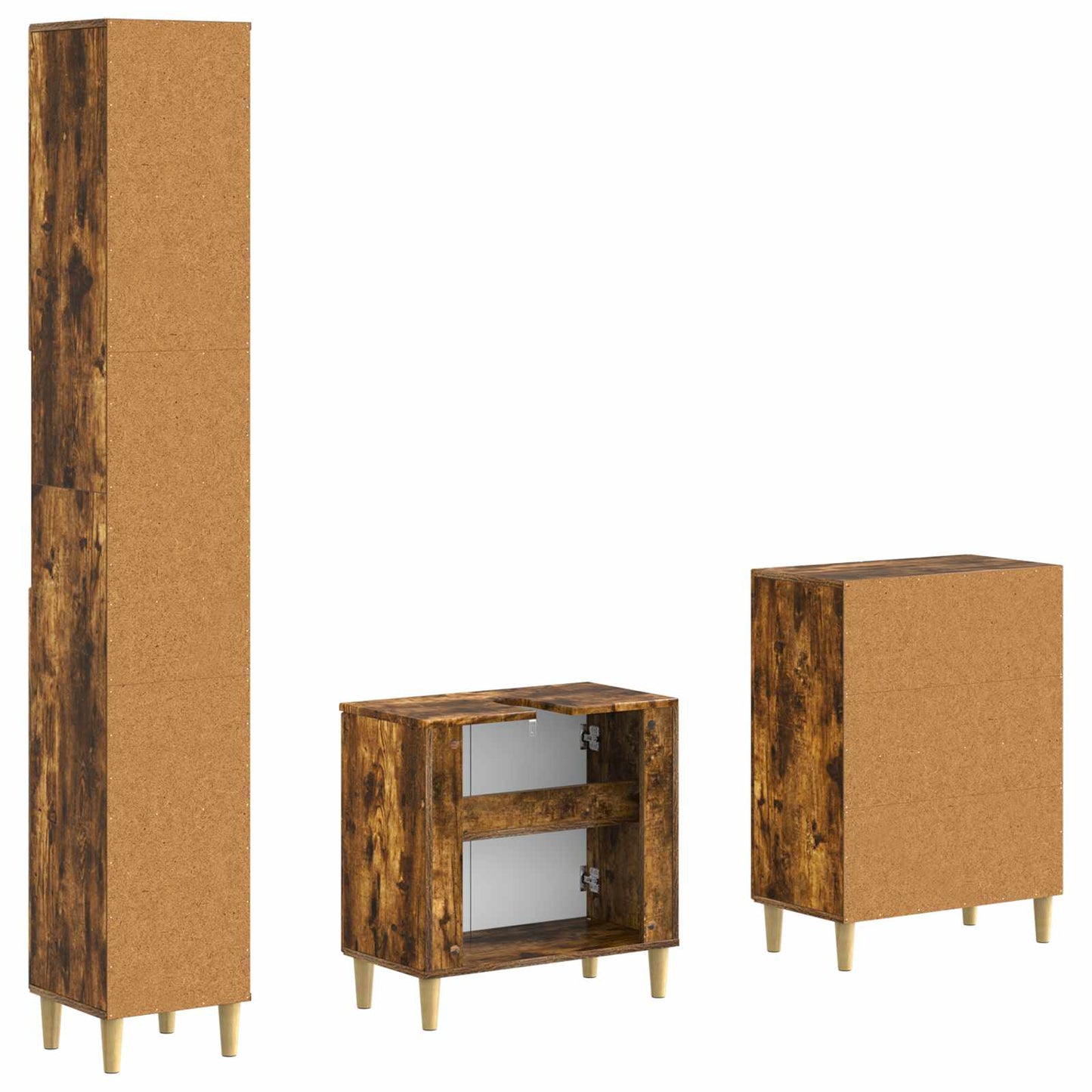 3 Piece Bathroom Cabinet Set ARNHEM Smoked Oak Engineered Wood