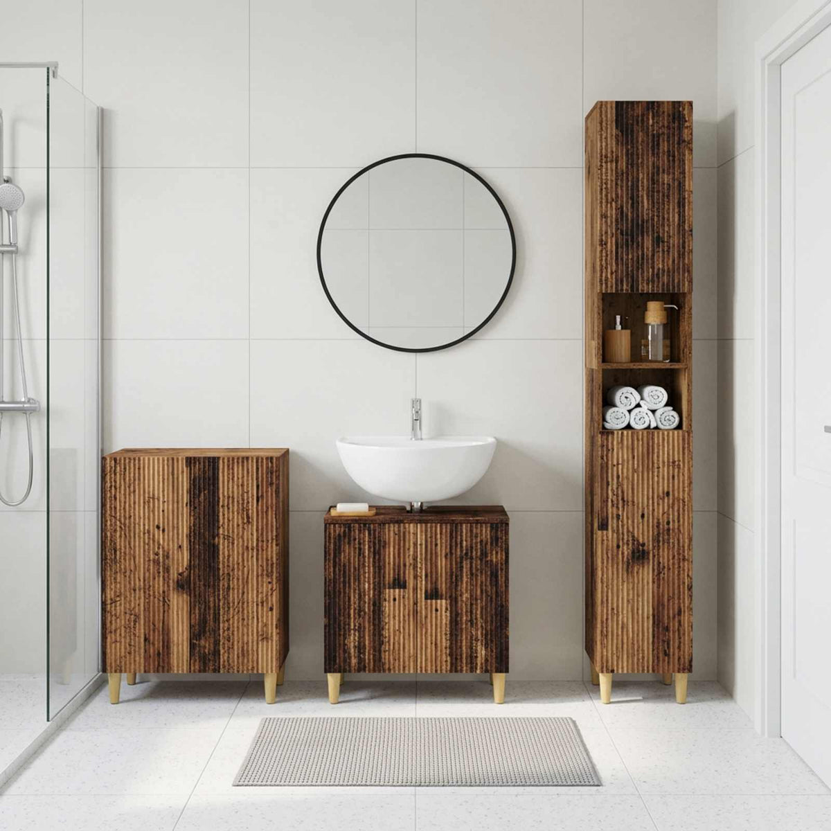 3 Piece Bathroom Cabinet Set ARNHEM Old Wood Engineered Wood