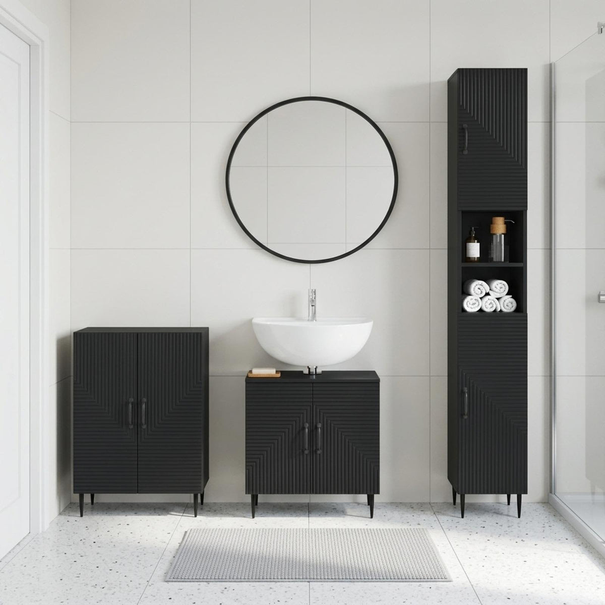 3 Piece Bathroom Cabinet Set HAARLEM Black Engineered Wood