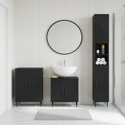 3 Piece Bathroom Cabinet Set HAARLEM Black Engineered Wood
