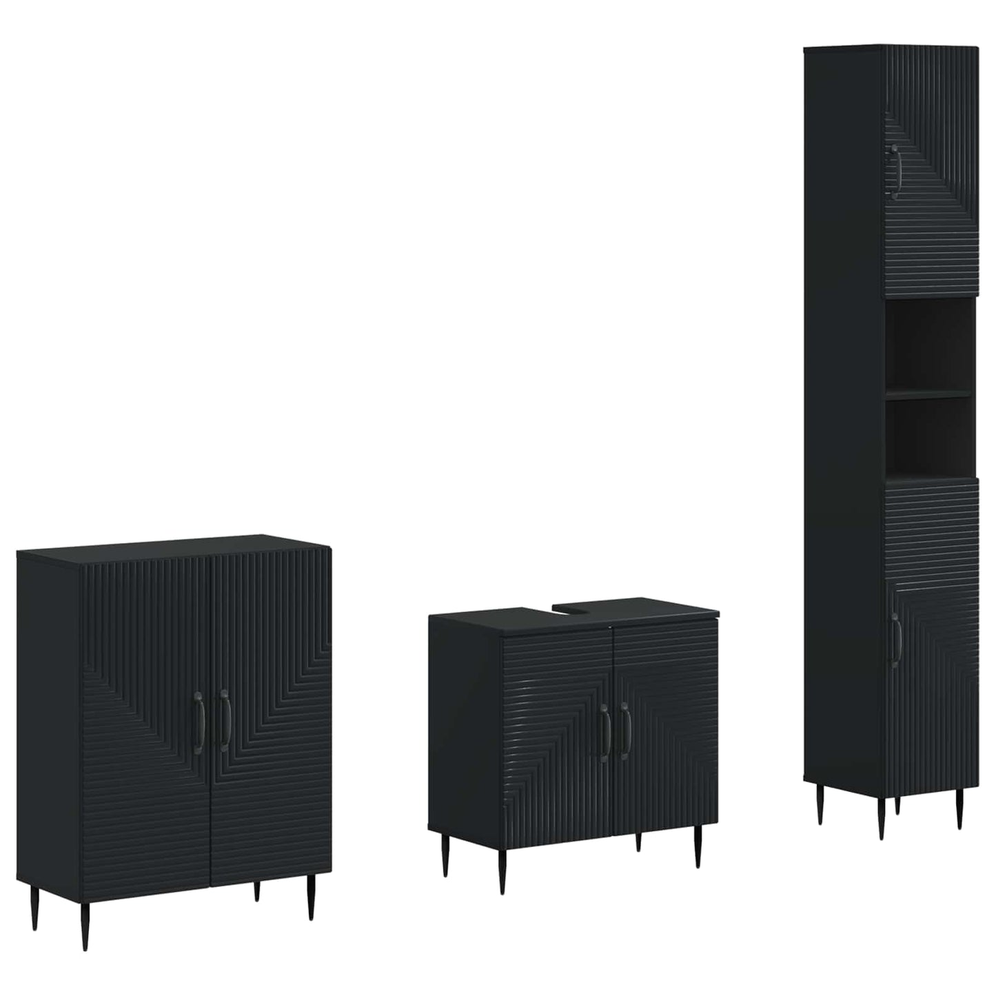 3 Piece Bathroom Cabinet Set HAARLEM Black Engineered Wood