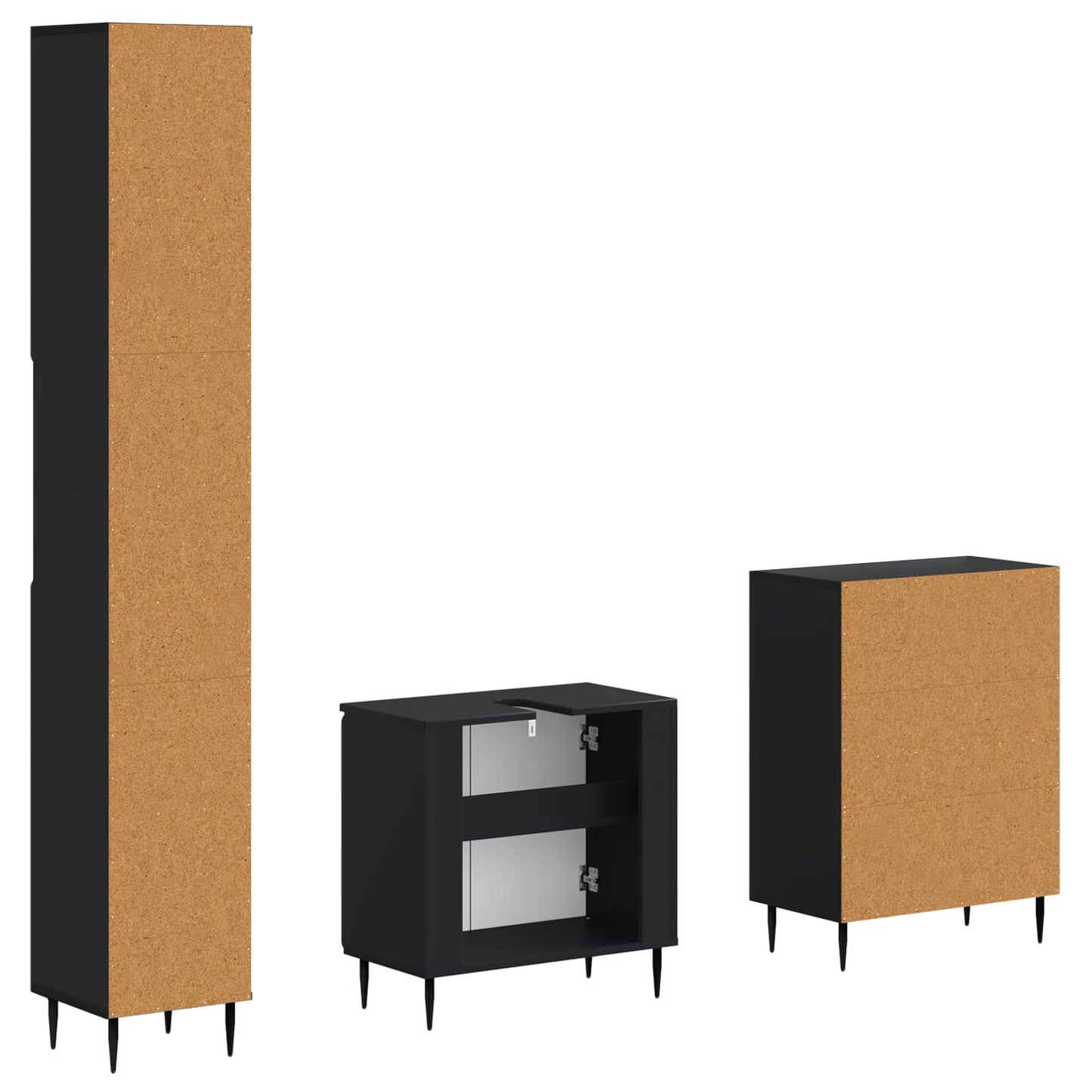 3 Piece Bathroom Cabinet Set HAARLEM Black Engineered Wood
