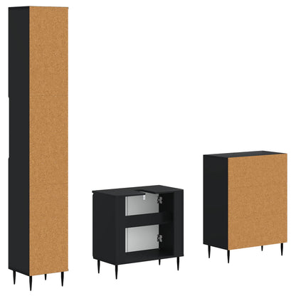 3 Piece Bathroom Cabinet Set HAARLEM Black Engineered Wood
