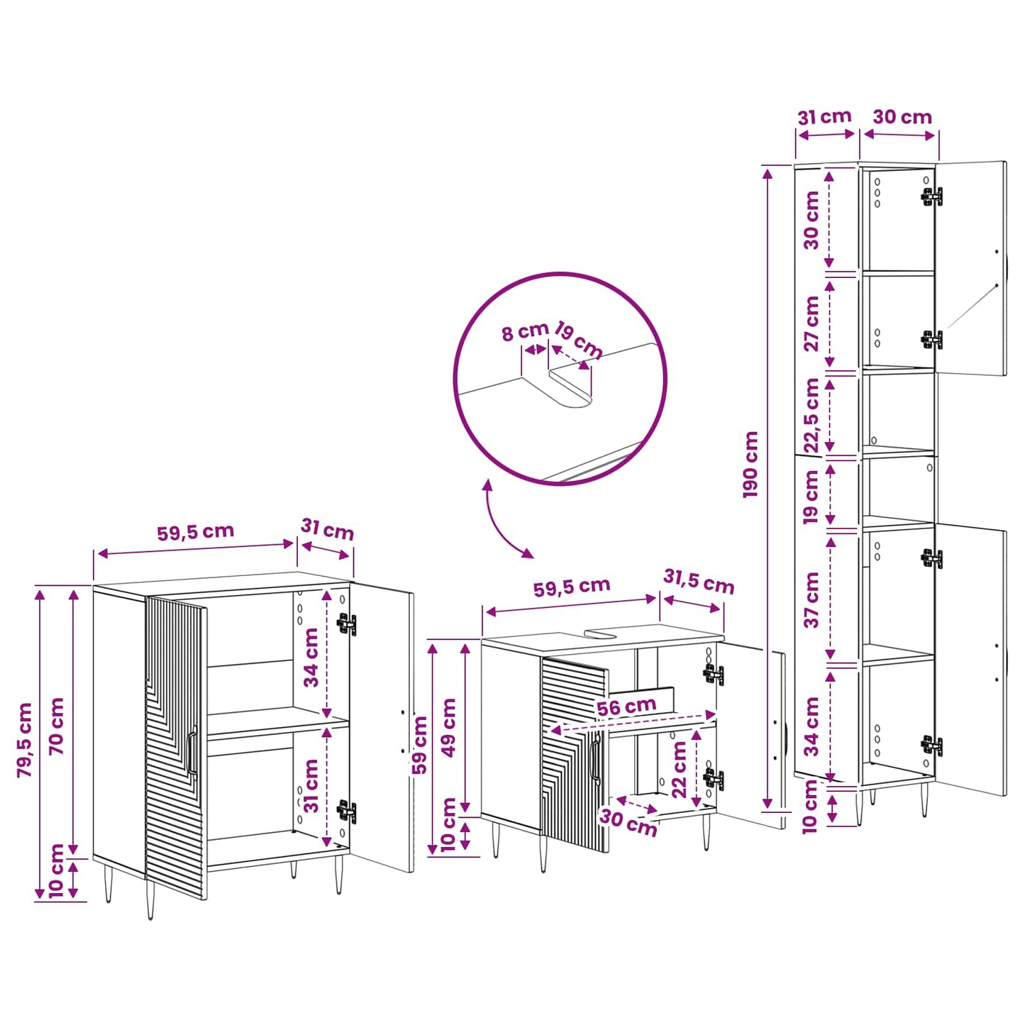 3 Piece Bathroom Cabinet Set HAARLEM Black Engineered Wood