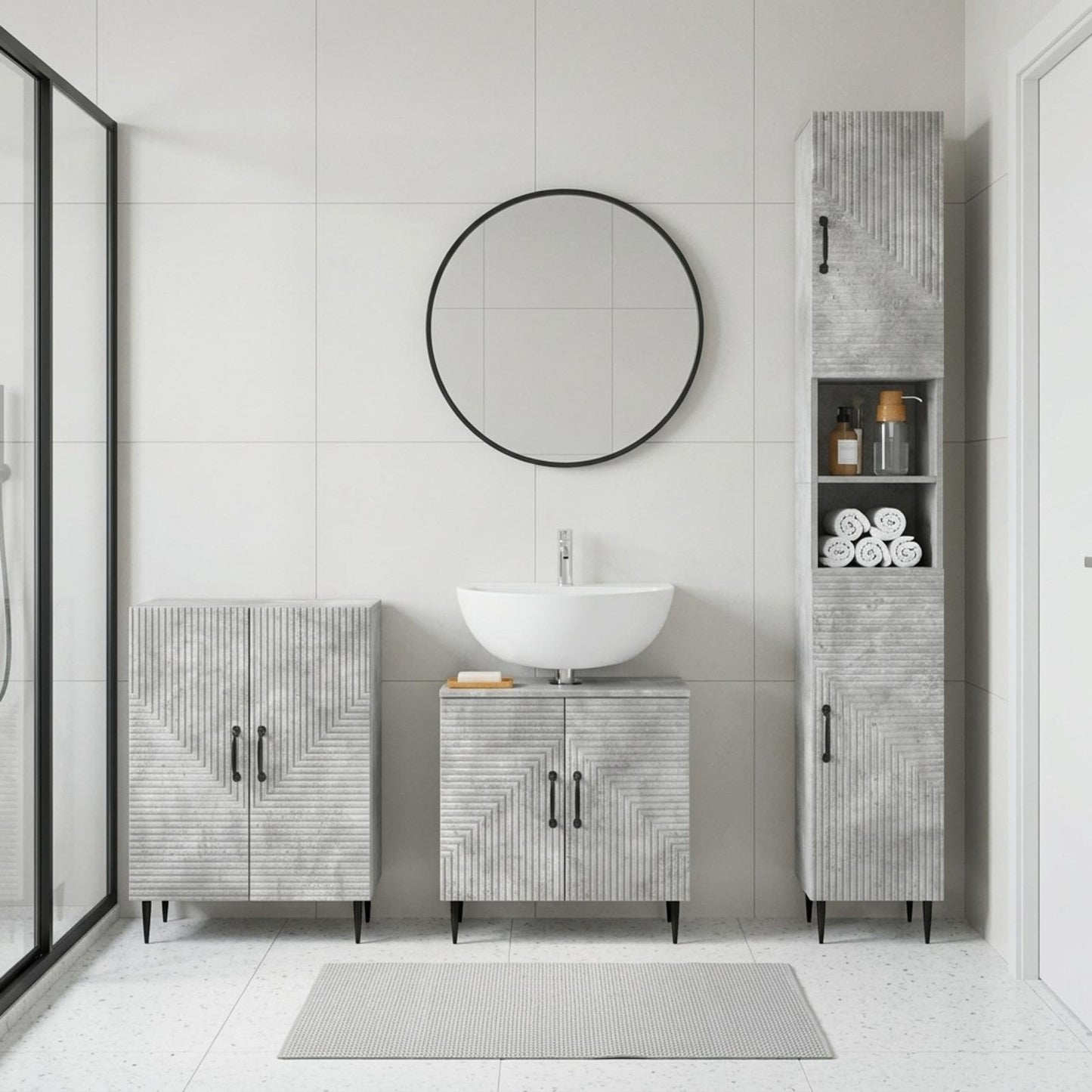 3 Piece Bathroom Cabinet Set HAARLEM Concrete Grey
