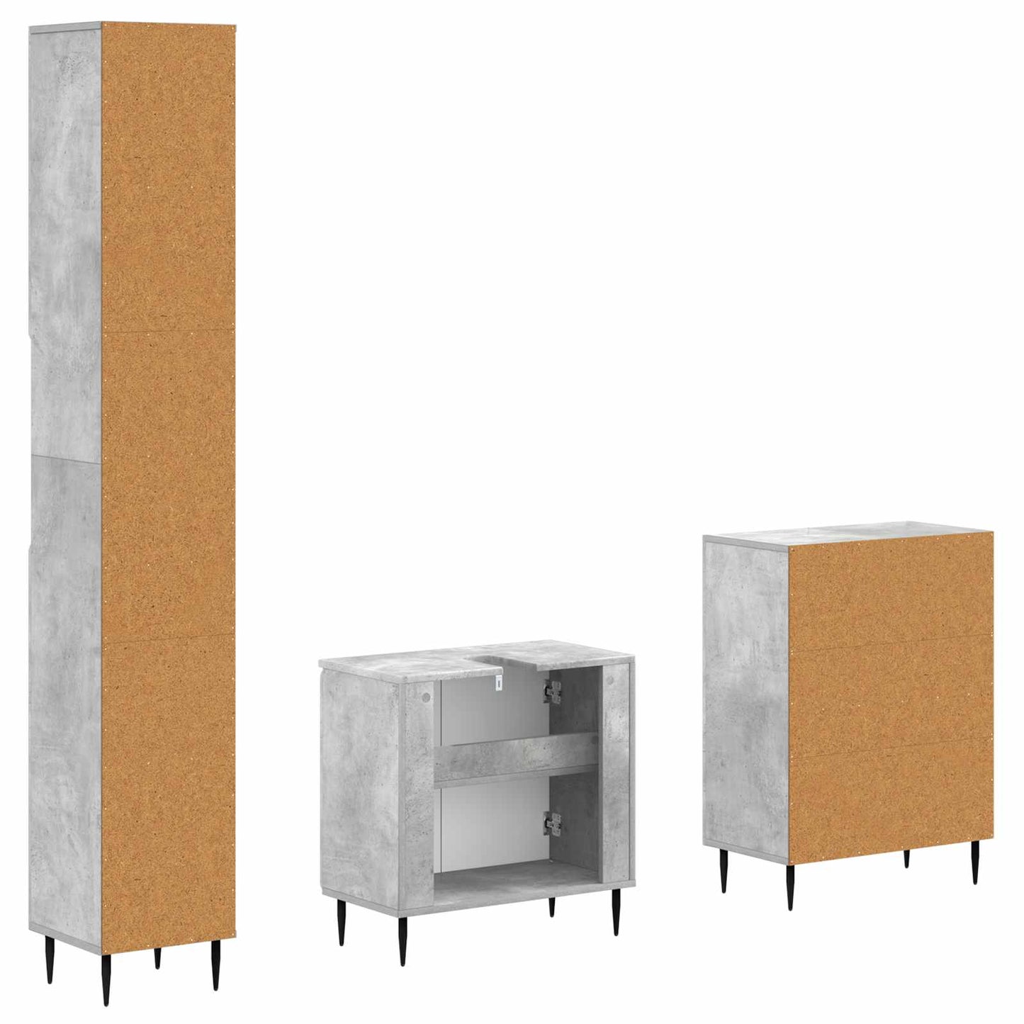 3 Piece Bathroom Cabinet Set HAARLEM Concrete Grey