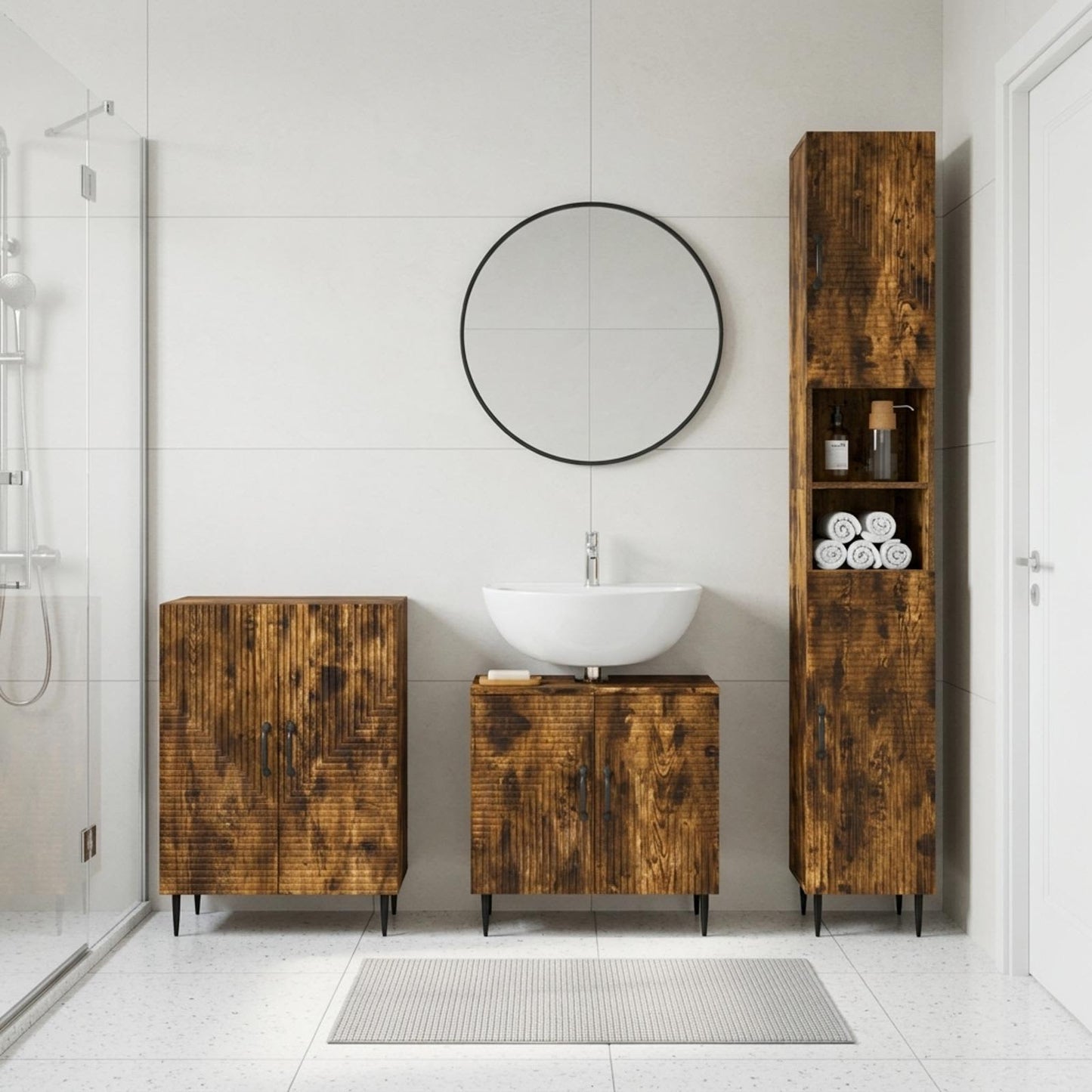 3 Piece Bathroom Cabinet Set HAARLEM Smoked Oak Engineered Wood