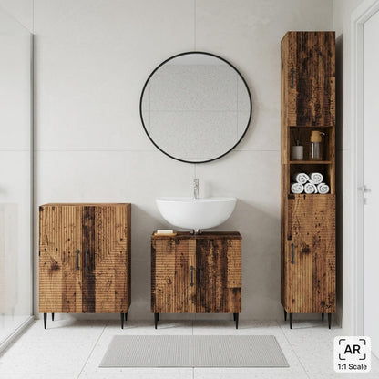 3 Piece Bathroom Cabinet Set HAARLEM Old Wood Engineered Wood