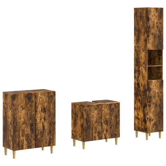 3 Piece Bathroom Cabinet Set DELFT Smoked Oak Engineered Wood
