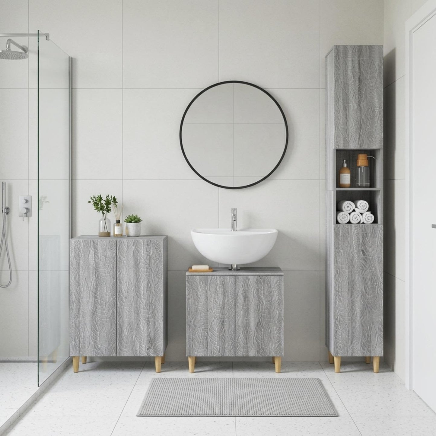 3 Piece Bathroom Cabinet Set DELFT Grey Sonoma Engineered Wood