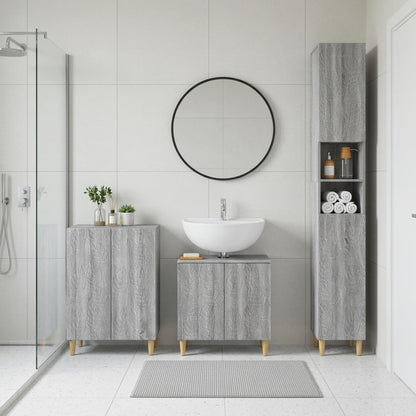 3 Piece Bathroom Cabinet Set DELFT Grey Sonoma Engineered Wood