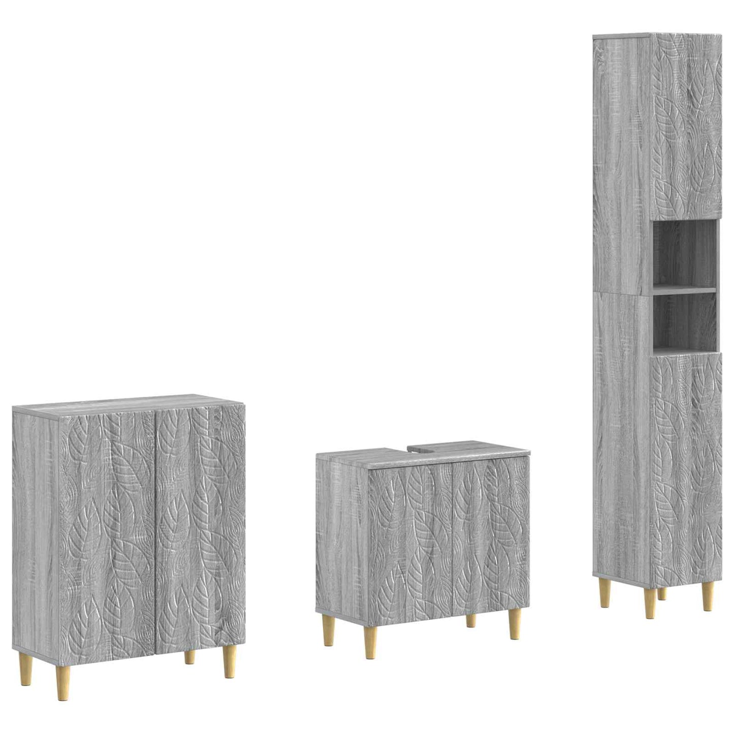 3 Piece Bathroom Cabinet Set DELFT Grey Sonoma Engineered Wood
