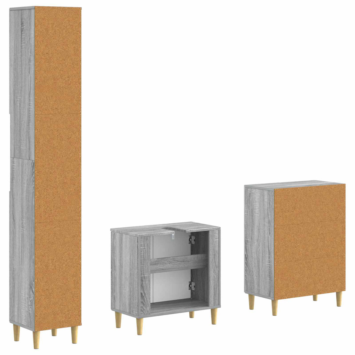 3 Piece Bathroom Cabinet Set DELFT Grey Sonoma Engineered Wood