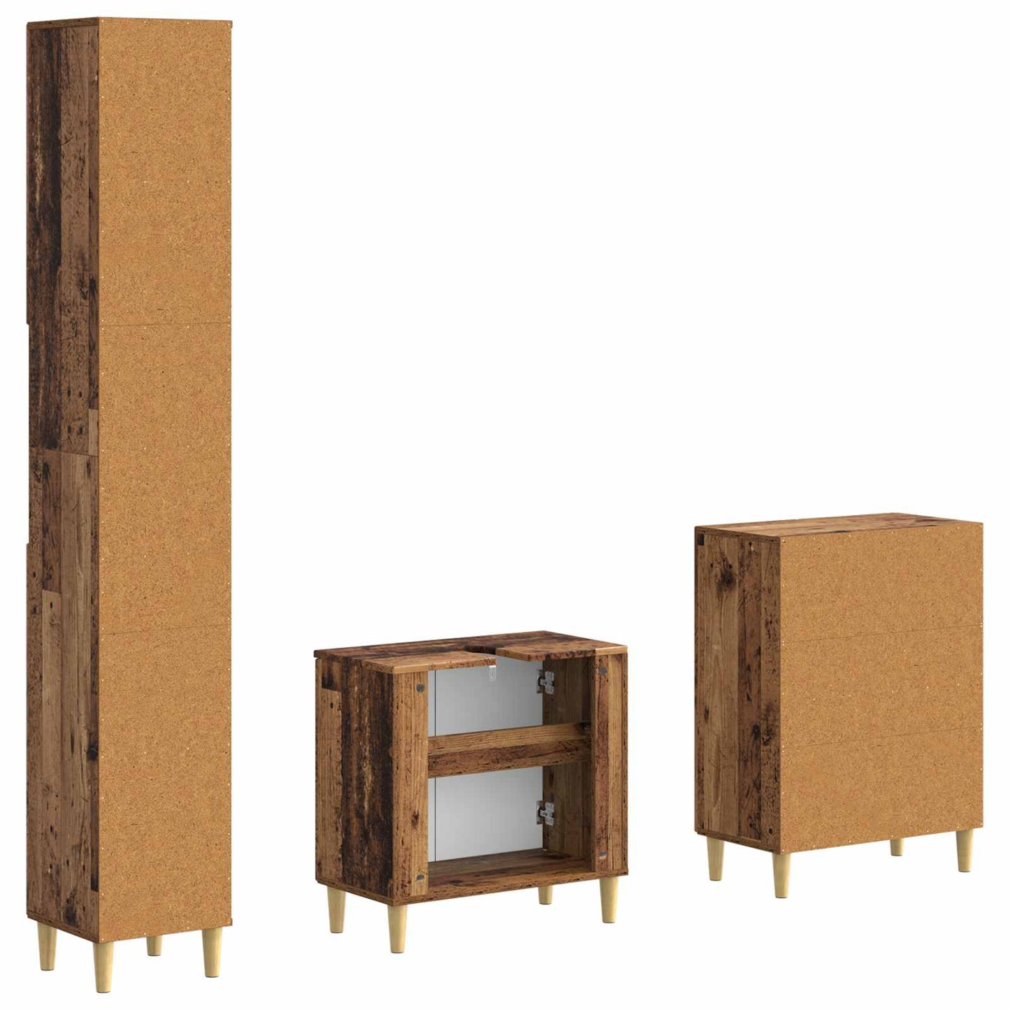 3 Piece Bathroom Cabinet Set DELFT Old Wood Engineered Wood
