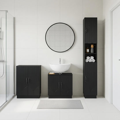 3 Piece Bathroom Cabinet Set HOORN Black Engineered Wood